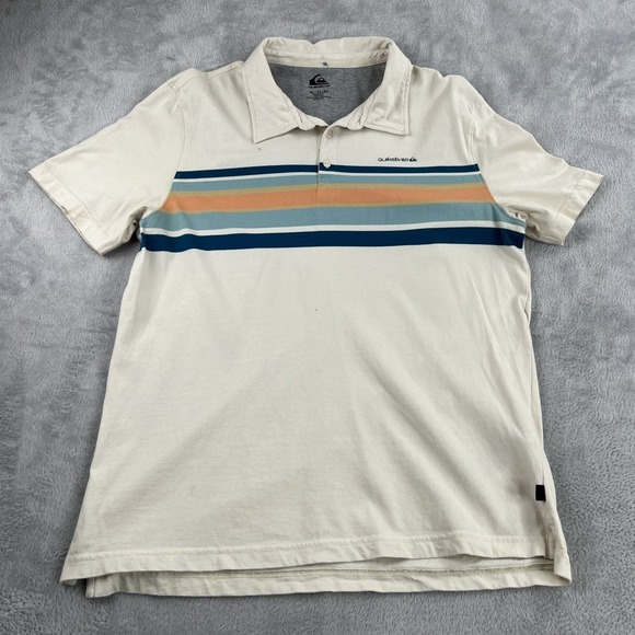Quiksilver Other - Quiksilver Striped Cotton Polo Shirt Mens XL Beige Blue Orange Surf Casual Golf